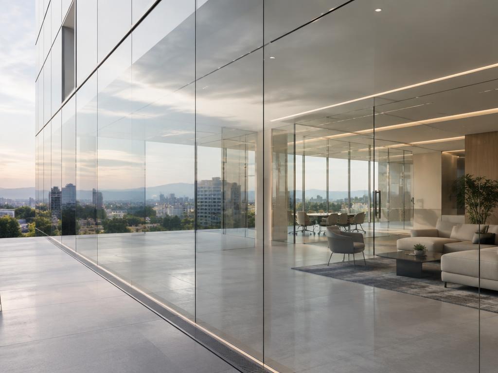 Façade et cloisons en verre d'un bâtiment contemporain